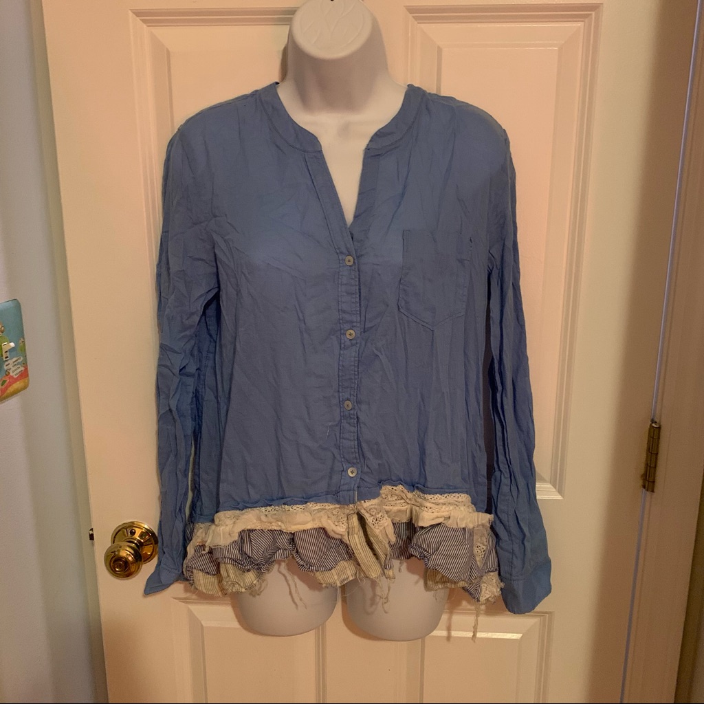 Anthropologie Ruffle Button Up Top